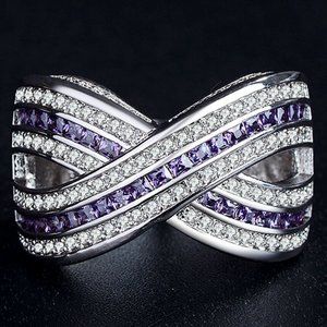 Jewelry - Amethyst and Diamond Wide Band Silver Ring Jewelry - Amethyst and Diamond Wide Band Silver Ring